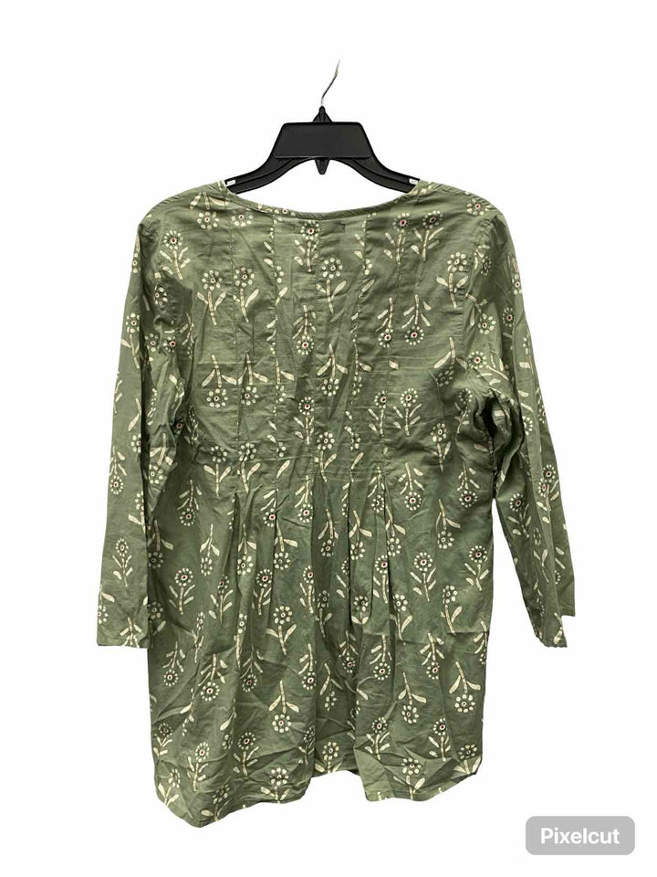 Unknown Brand Size S Green Beige Floral 100% Organic Cotton Long Sleeve Shirts