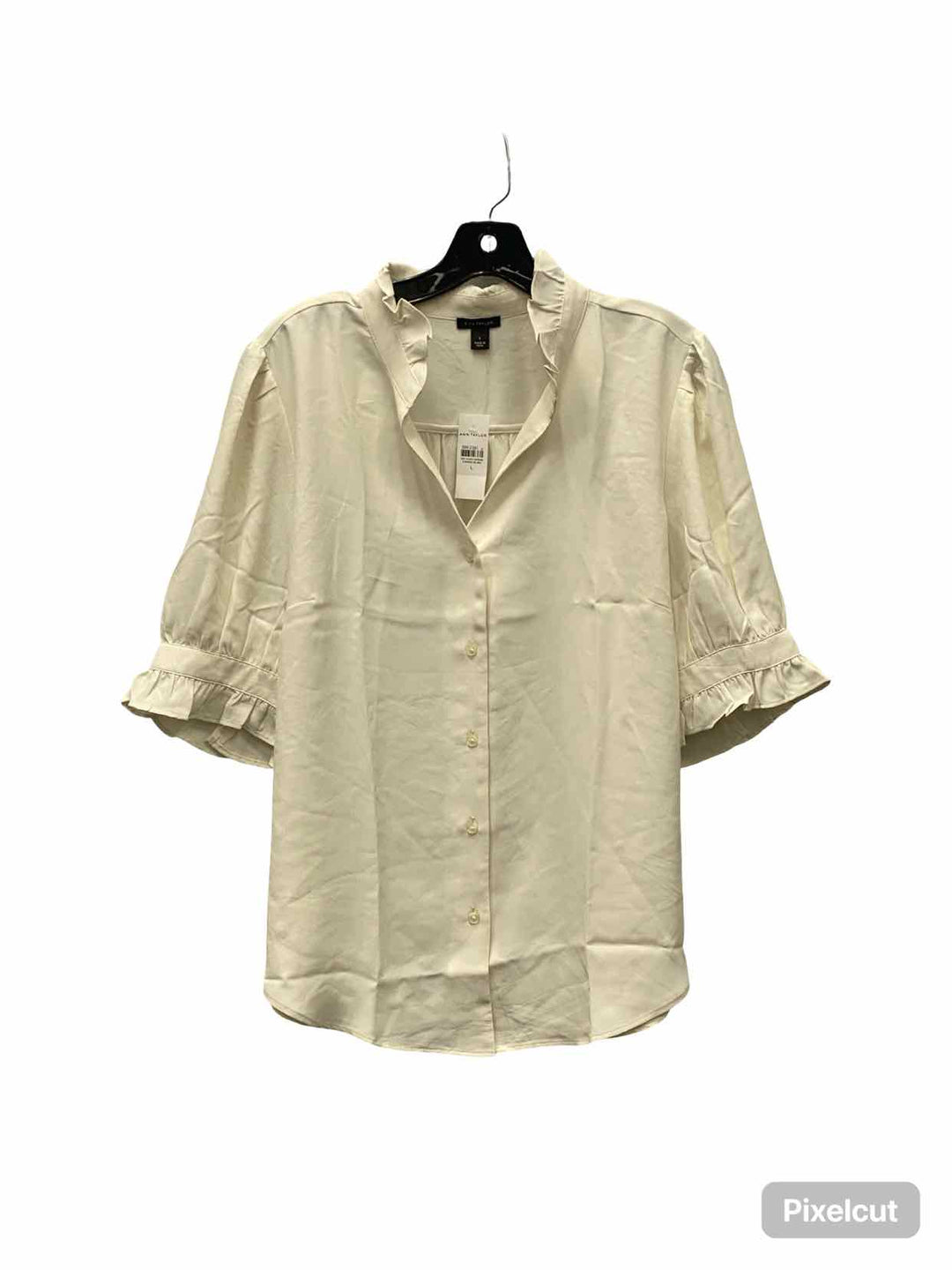 Ann Taylor Size L White Button Up Short Sleeve Shirts