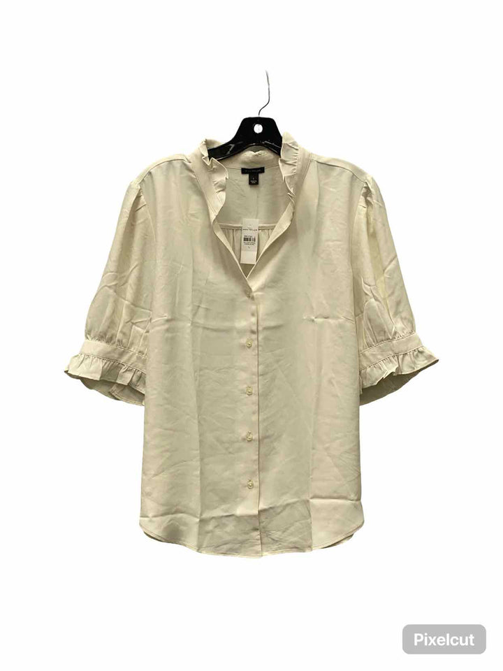 Ann Taylor Size L White Button Up Short Sleeve Shirts