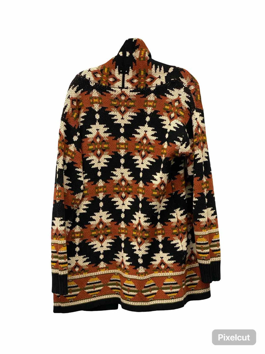 Lucky Brand Size S Orange Black Geometric Sweater