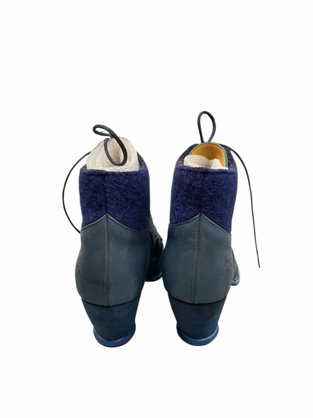 John Fluevog Shoe Size 10 Blue Leather Tatiana - Blue Scalloped Boots(Ankle)