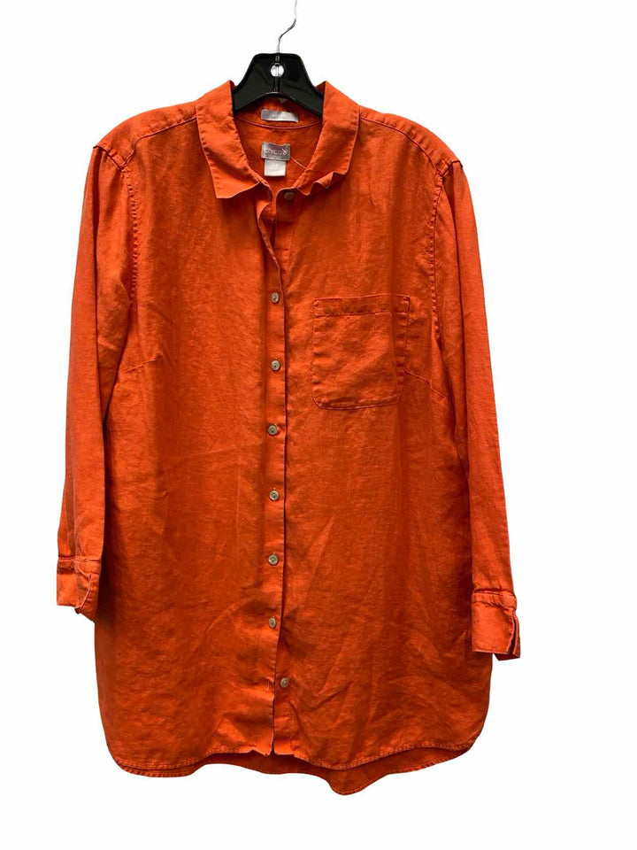 Chico's Size 14 Red Orange 100% Linen Long Sleeve Shirts