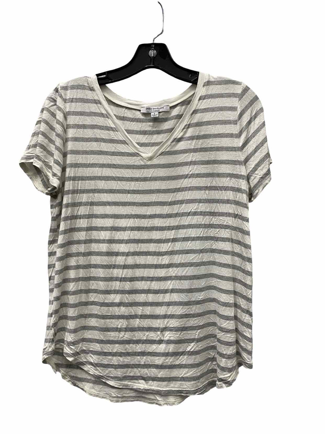 Green Envelope Size S White Gray Stripe Short Sleeve Shirts