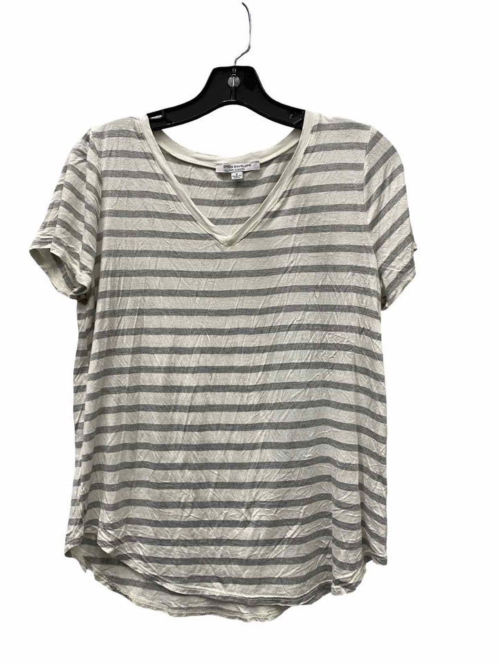 Green Envelope Size S White Gray Stripe Short Sleeve Shirts
