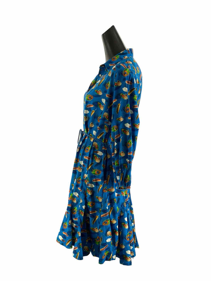 Svaha Size L Blue Multi Feather 100% cotton Dress