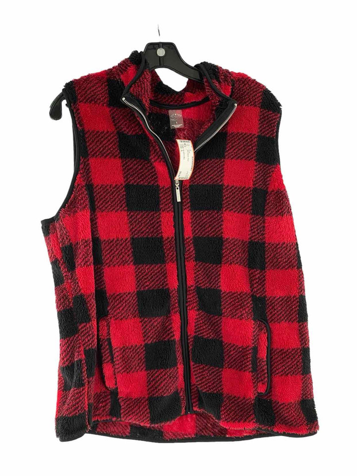 St John's Bay Size L Red Black Plaid Vest