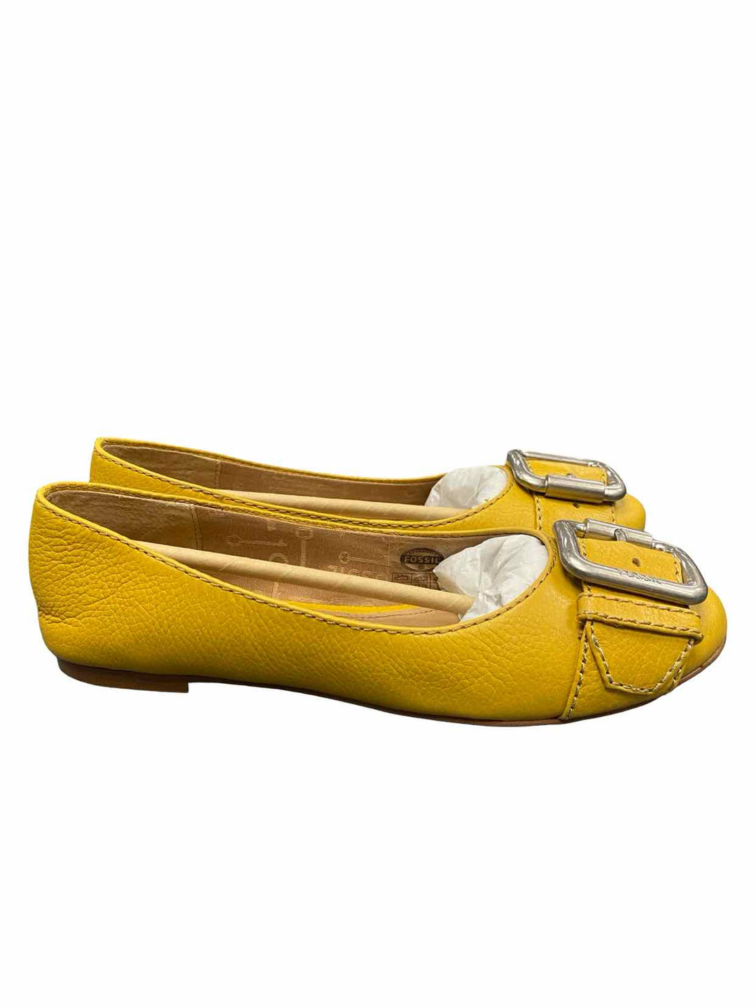 Fossil Shoe Size 7 Mustard Yellow Pebbled Leather Flats