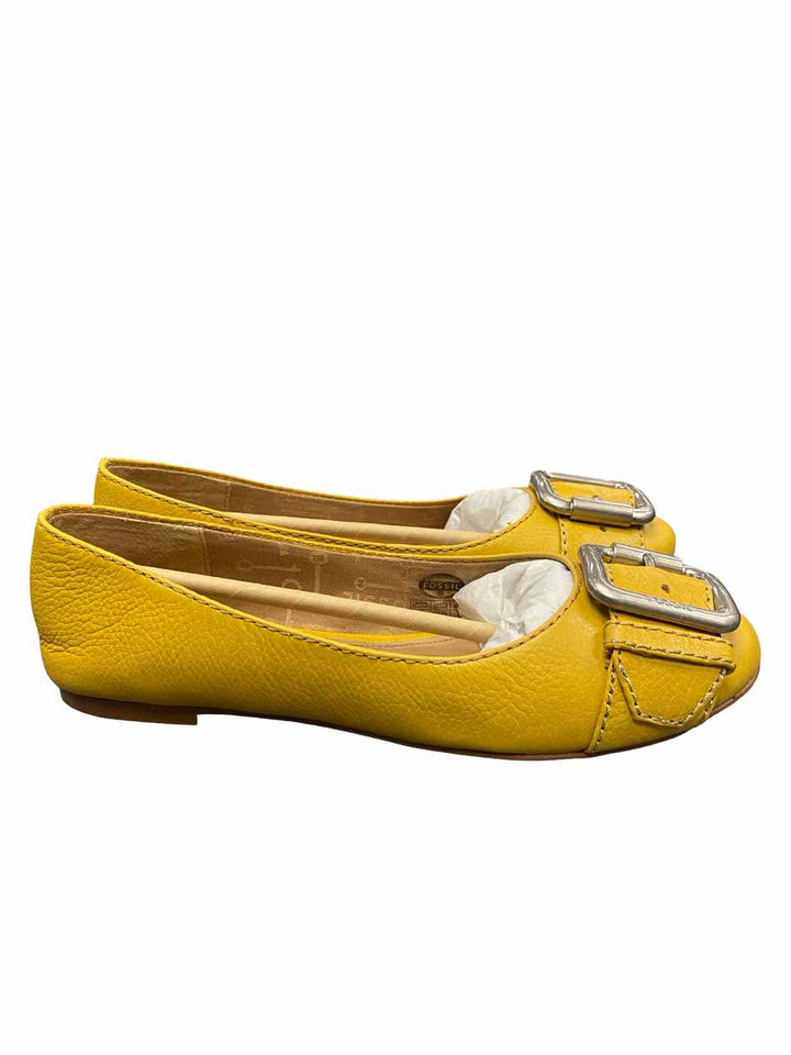 Fossil Shoe Size 7 Mustard Yellow Pebbled Leather Flats