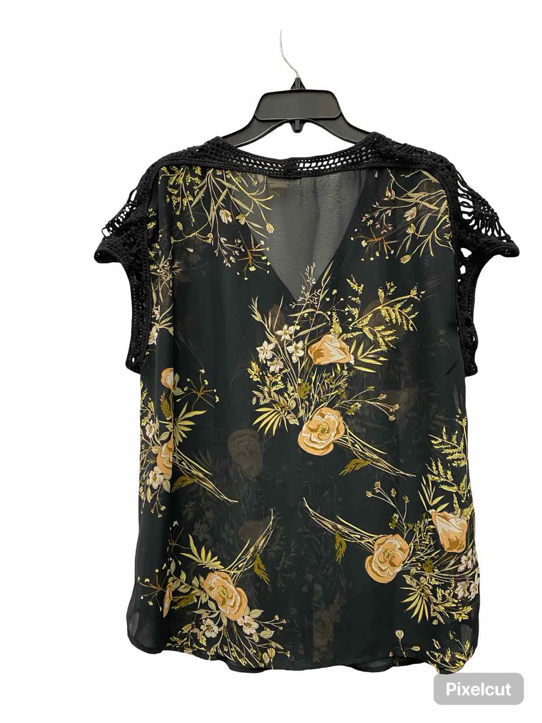 Meado Rue Size L Black Beige Floral Short Sleeve Shirts