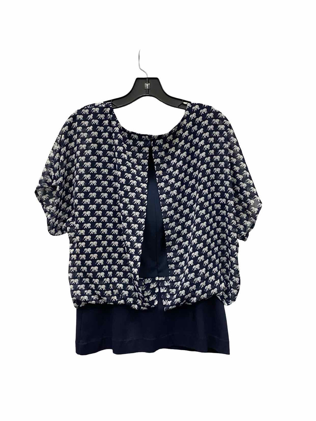 Cabi Size M Navy Blue White Elephants Short Sleeve Shirts