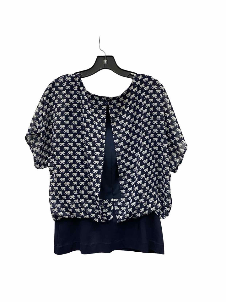 Cabi Size M Navy Blue White Elephants Short Sleeve Shirts