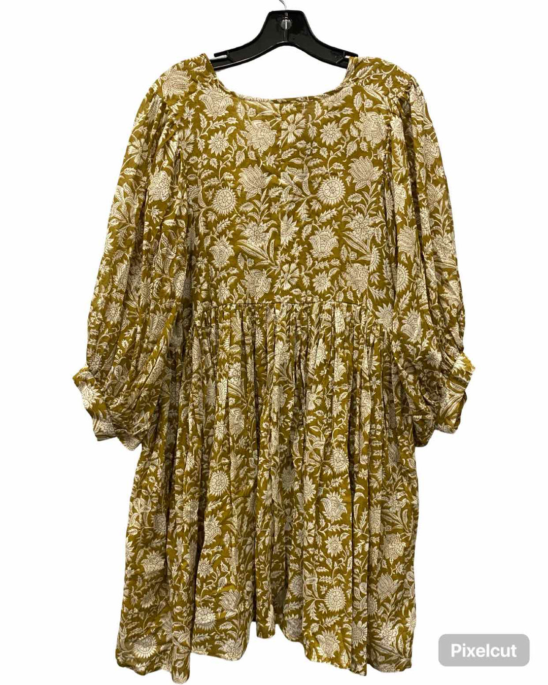 Daughters of India Size L Yellow Beige Floral Dress