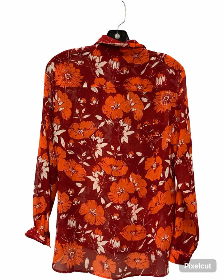 Cabi Size XS Orange Floral Long Sleeve Shirts