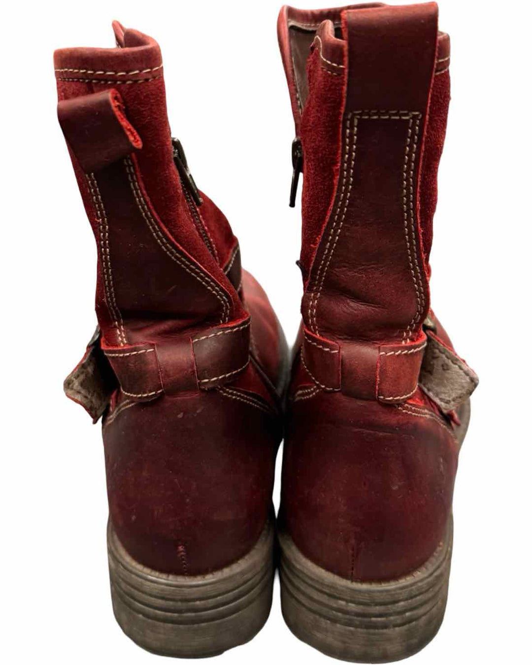Bos and Co Shoe Size 37 Red Leather Wool Lined Waterproof Boots(Ankle)