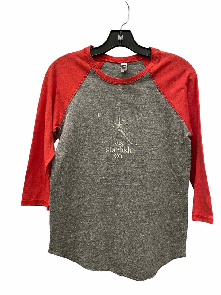 AK Starfish Co Size S Grey Red Print Long Sleeve Shirts