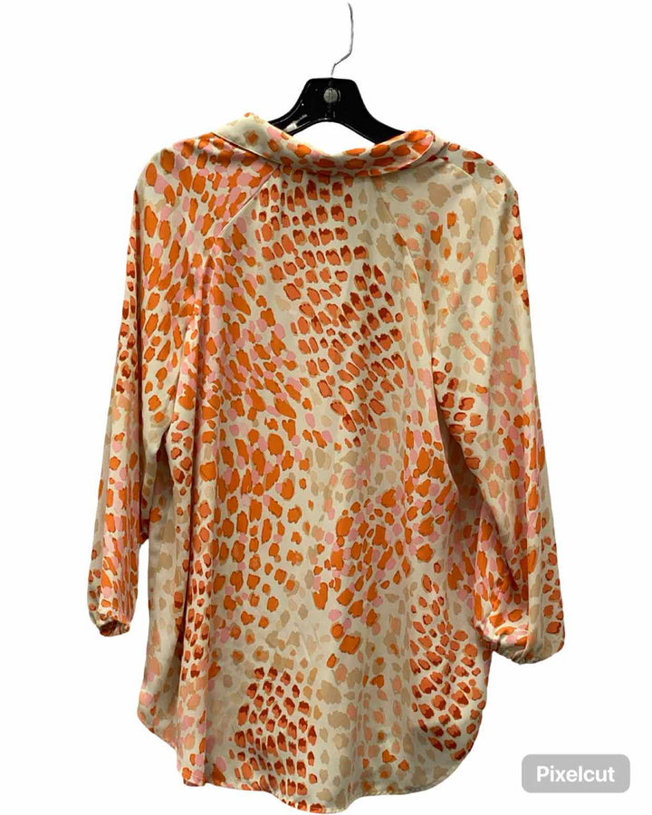 Cabi Size XS Orange Print Button Up Long Sleeve Shirts