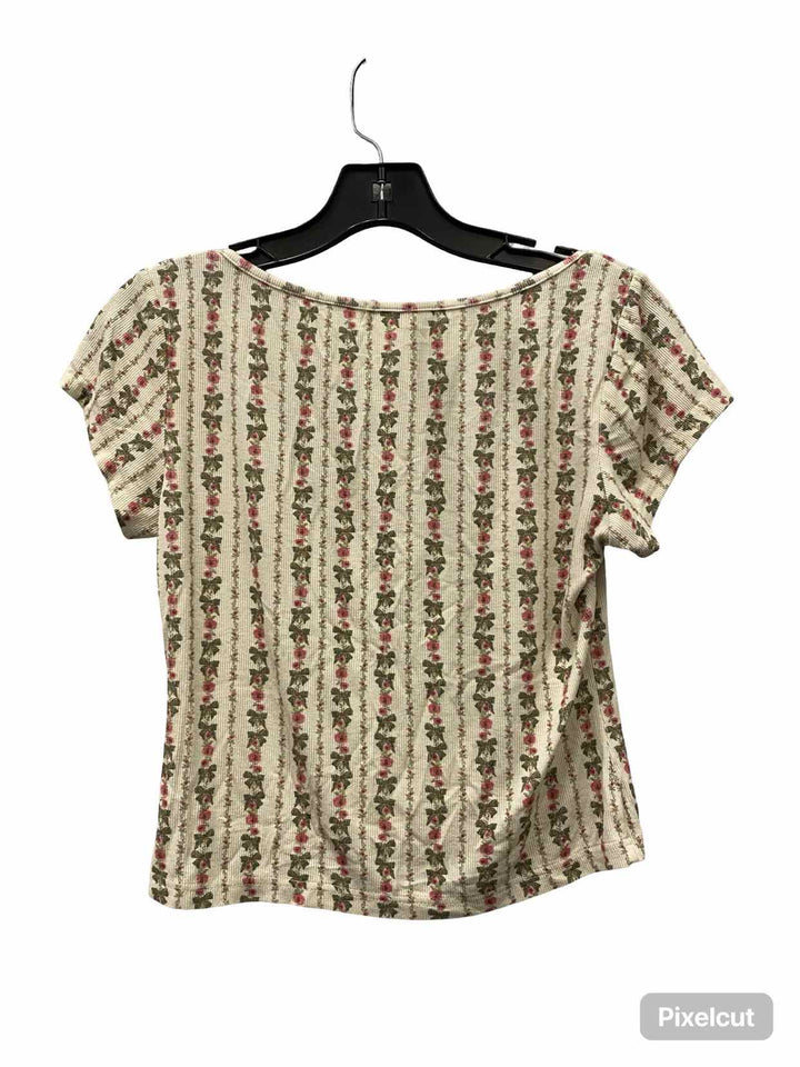 KILO BRAVA Size L Cream Green & Pink Floral Short Sleeve Shirts