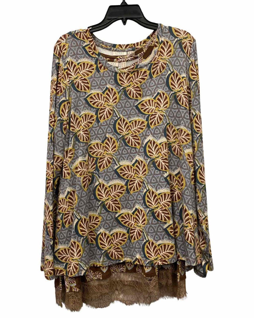 LOGO by Lori Goldstein Size L Blue Brown Floral Long Sleeve Shirts