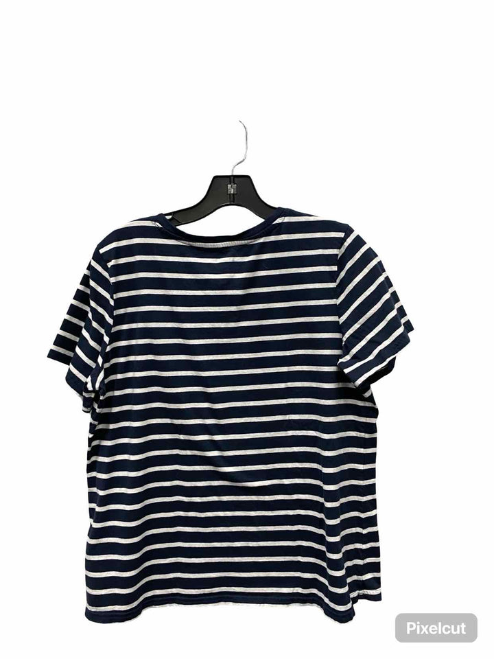 Pact Size M Navy White Striped 100% Organic Cotton Short Sleeve Shirts