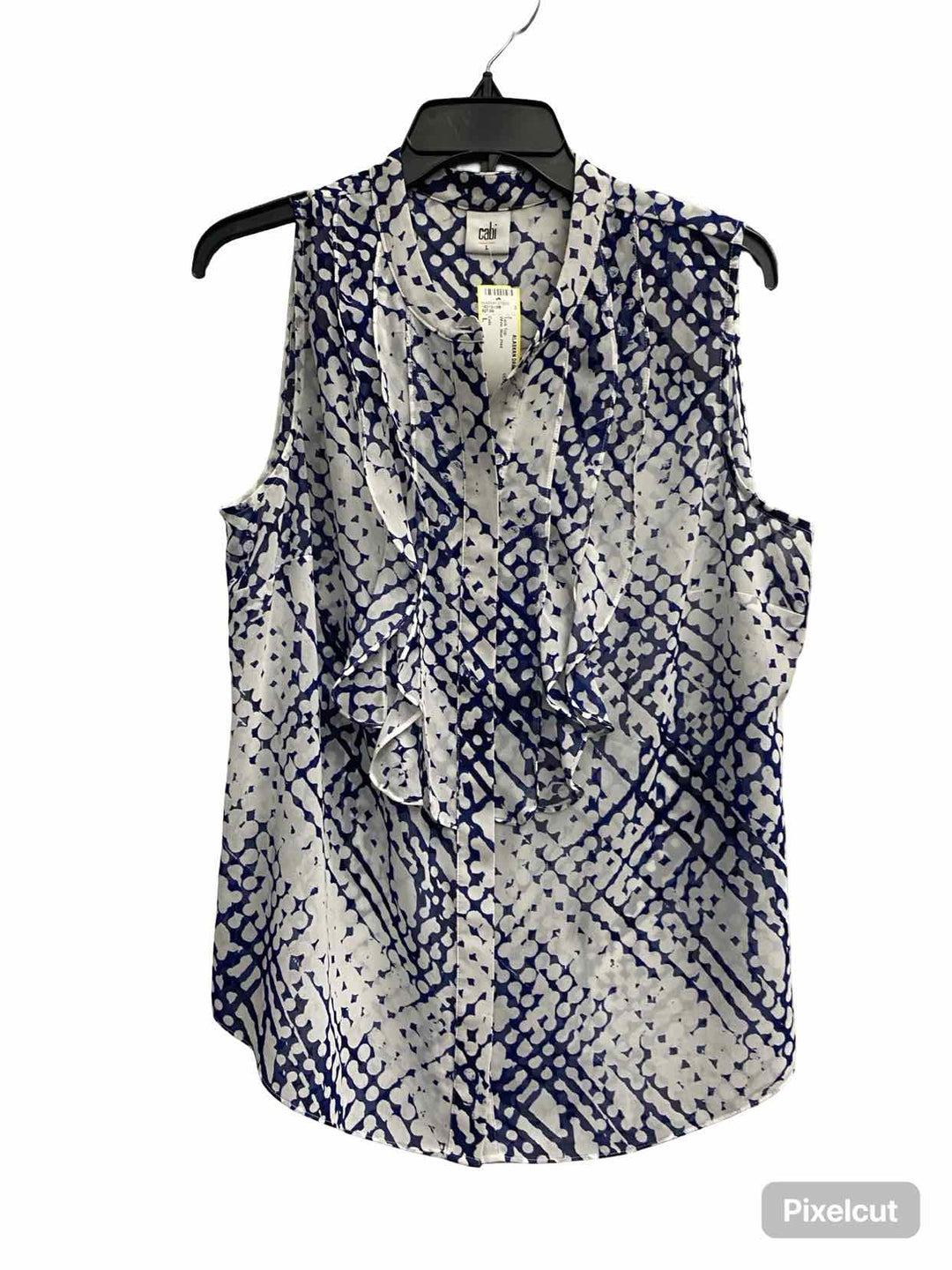 Cabi Size L White Blue Print Tank Top