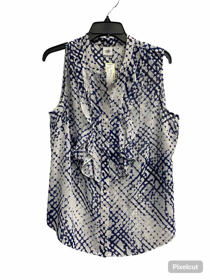Cabi Size L White Blue Print Tank Top