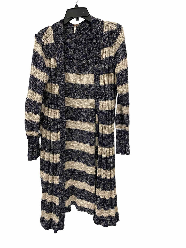 Free People Size M Blue White Knit Sweater
