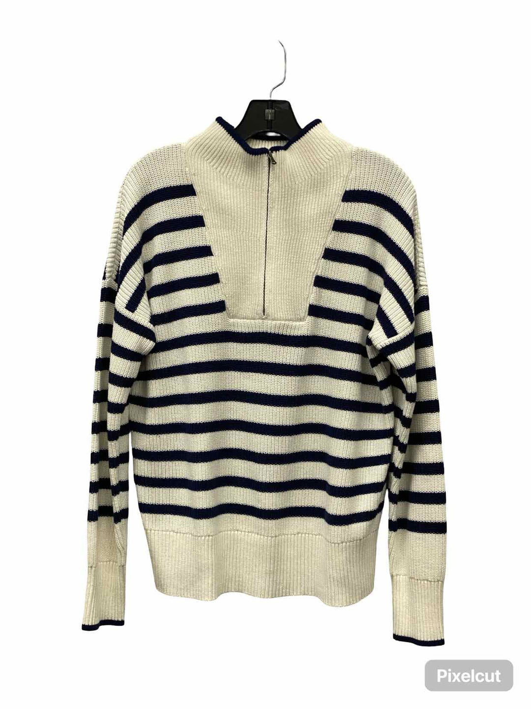 Lands End Size M White Blue Striped 100% cotton Sweater