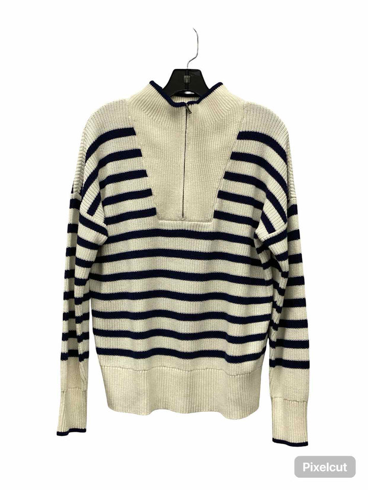 Lands End Size M White Blue Striped 100% cotton Sweater