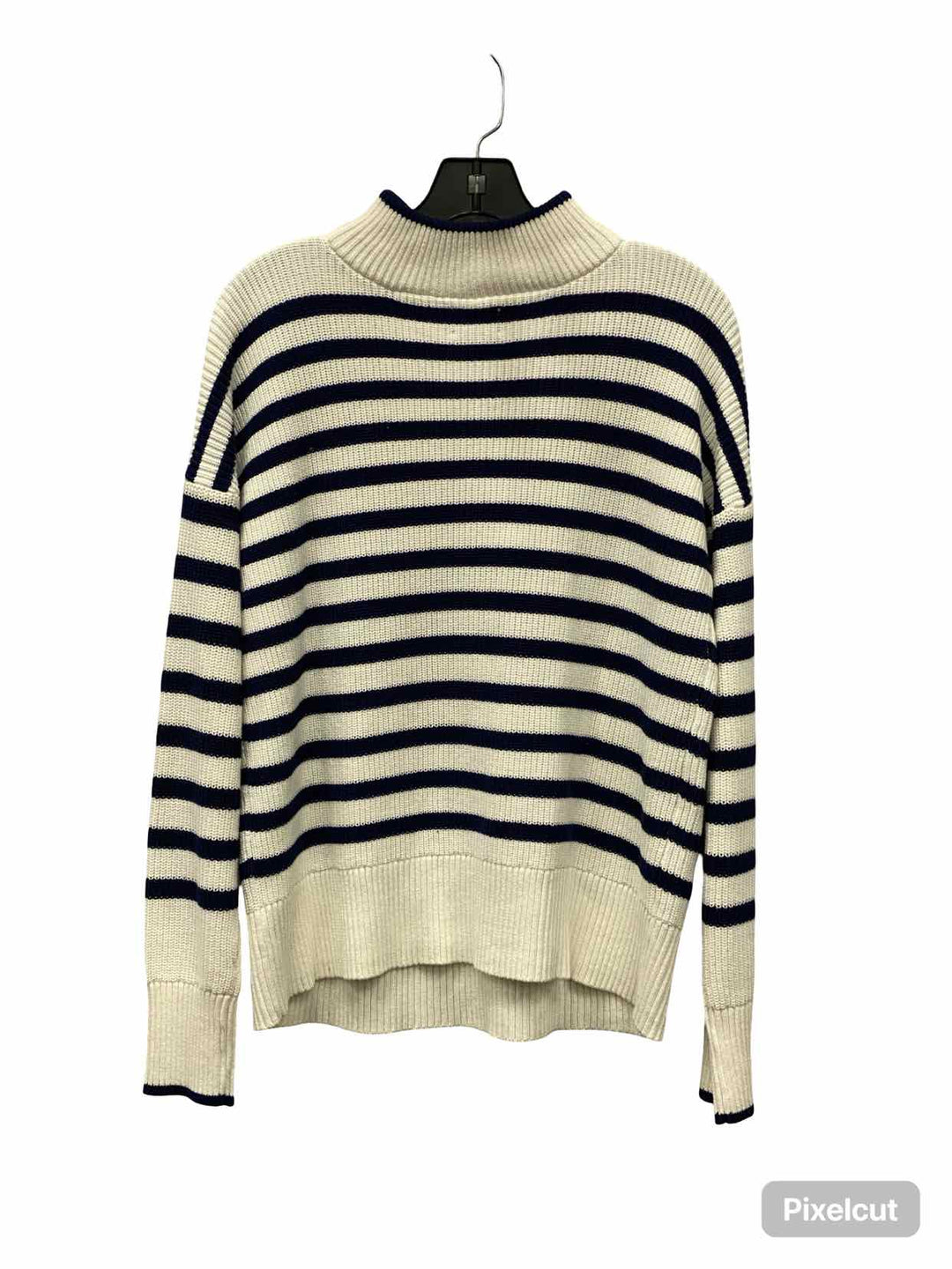 Lands End Size M White Blue Striped 100% cotton Sweater