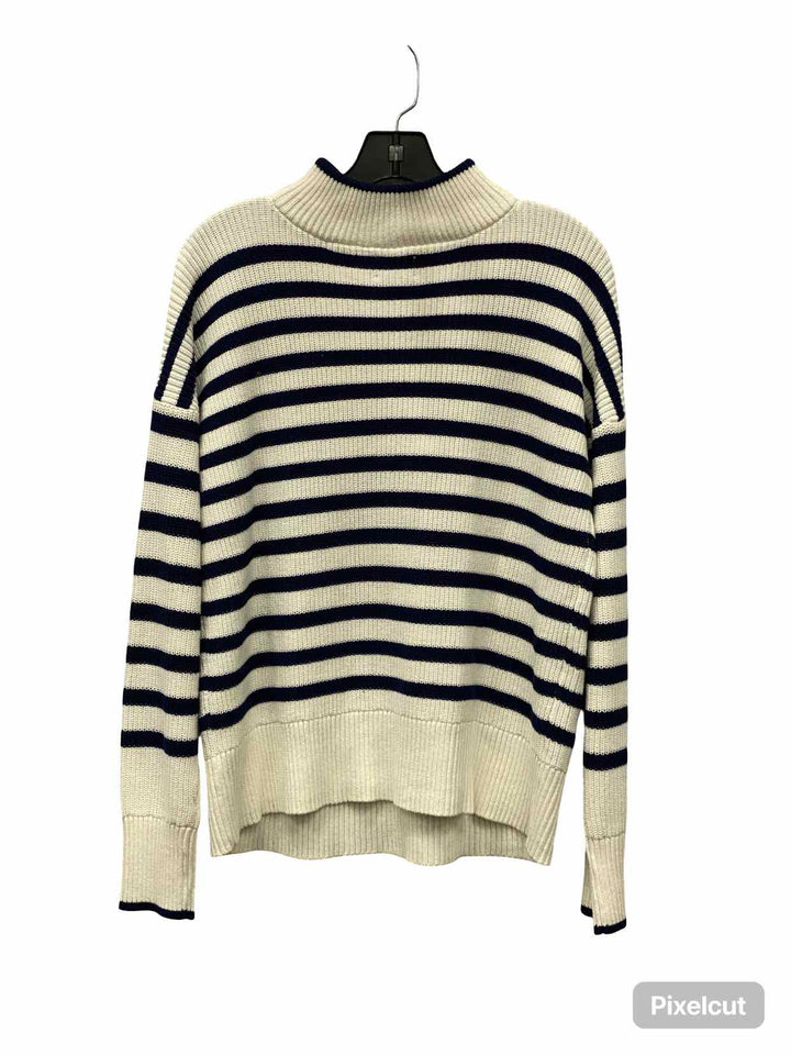 Lands End Size M White Blue Striped 100% cotton Sweater