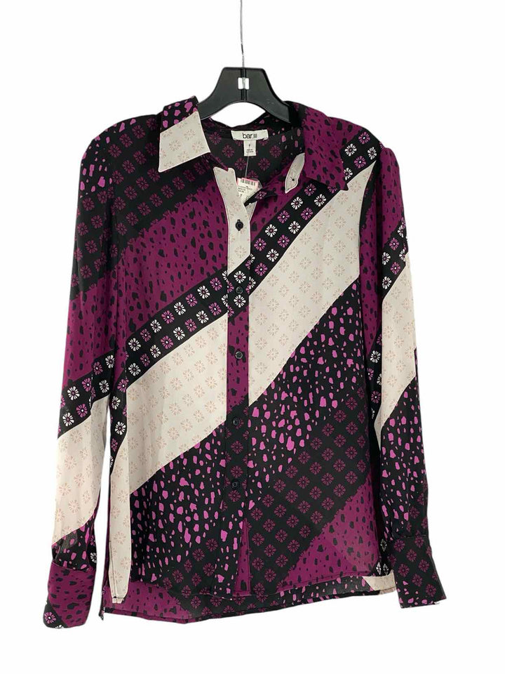 Bar III Size S Purple White Print Long Sleeve Shirts