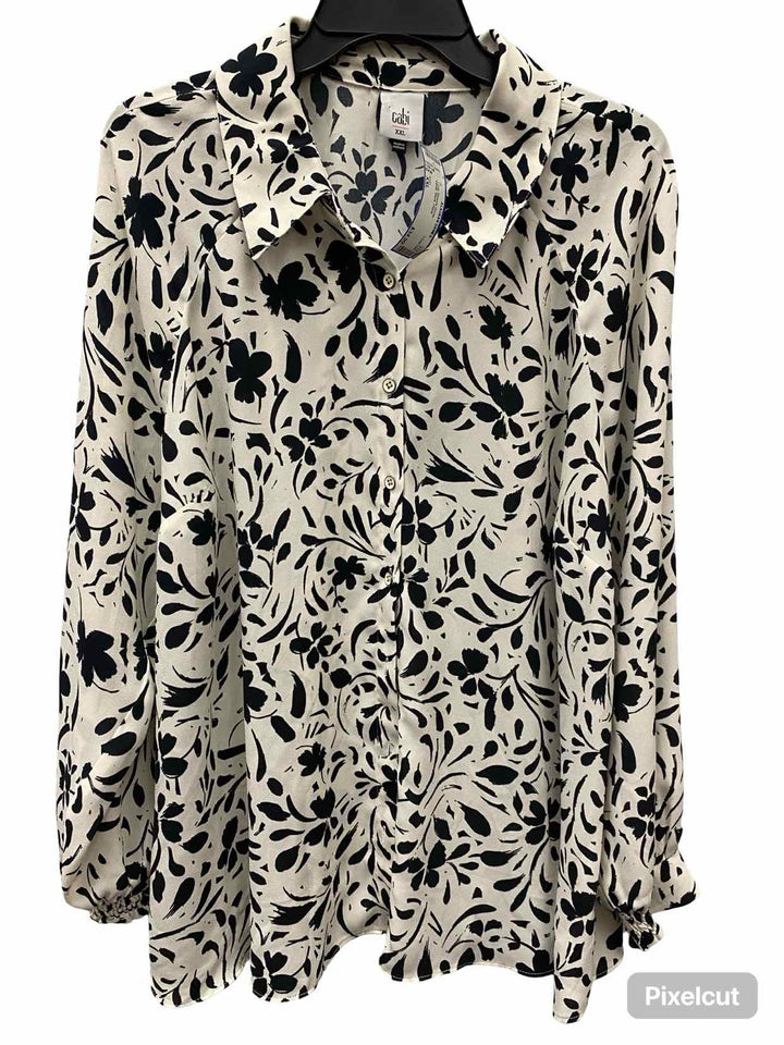 Cabi Size XXL White Black Floral Long Sleeve Shirts