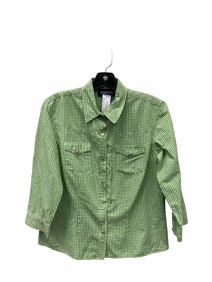 Aeropostale Size M Green White Gigham 99% cotton Long Sleeve Shirts