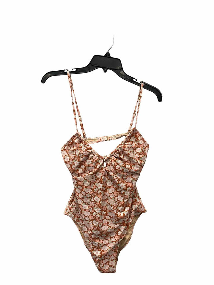 Free People Size L Beige Orange Floral Swimsuit