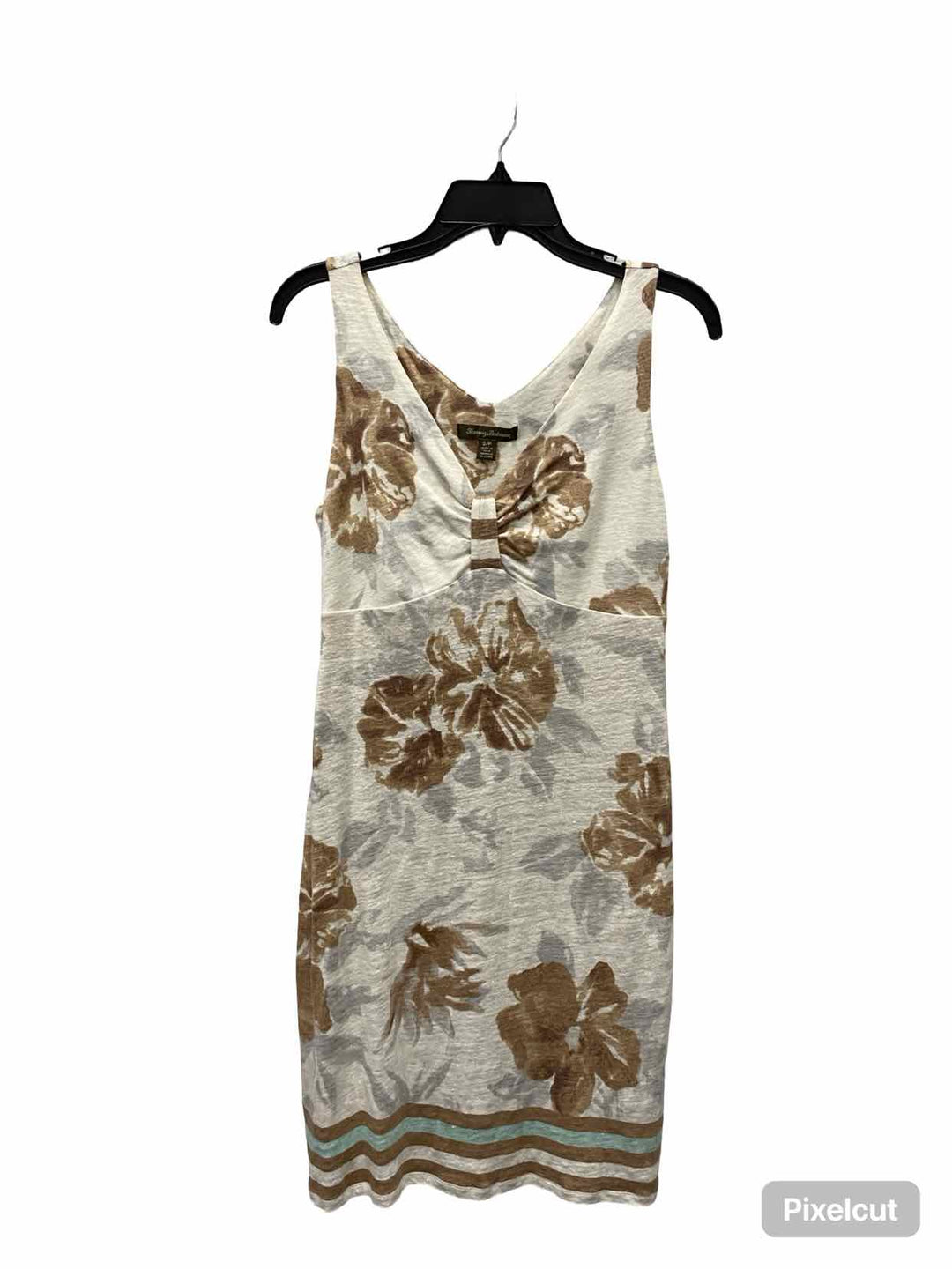 Tommy Bahama Size S/P White Beige Floral 100% Linen Dress