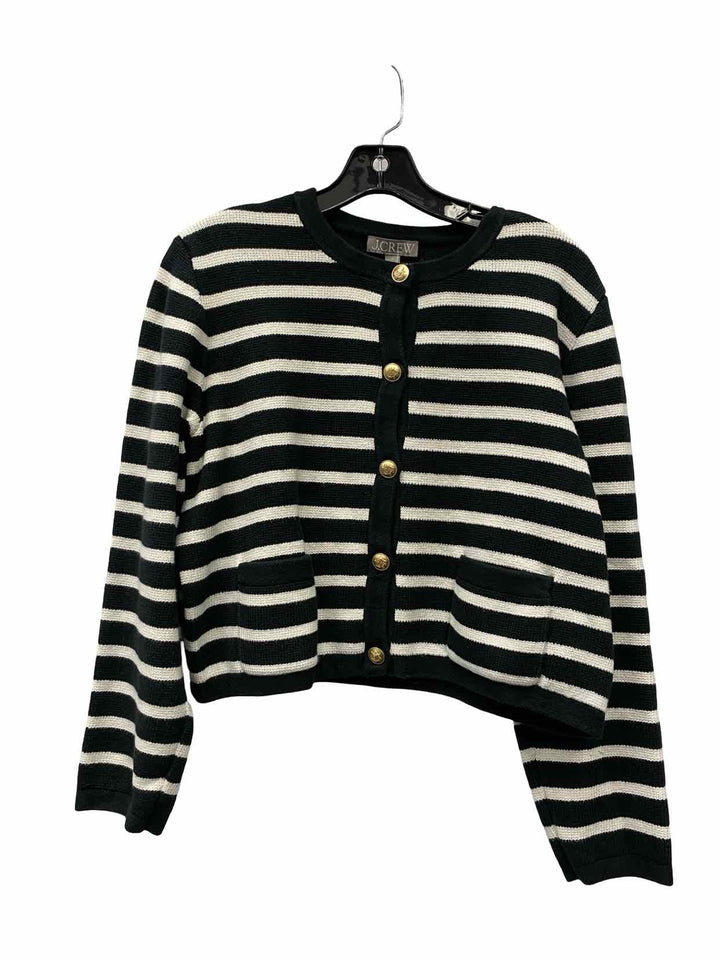 J Crew Size L Black White Striped 100% cotton Sweater