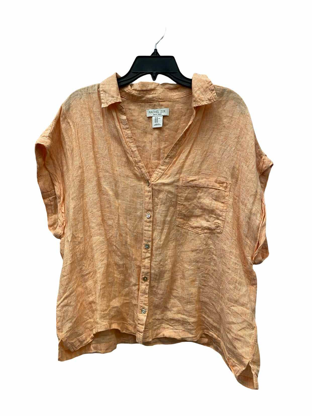 Rachel Zoe Size XL Orange 100% Linen Short Sleeve Shirts