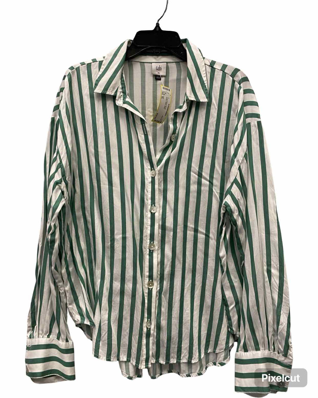 Cabi Size XL Green White Stripe Long Sleeve Shirts