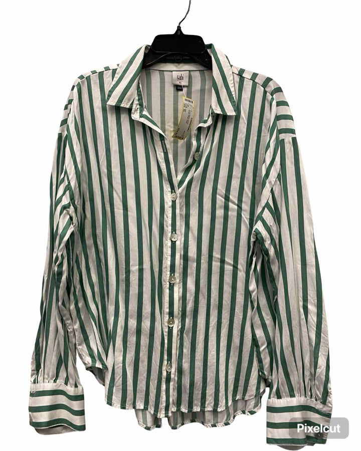 Cabi Size XL Green White Stripe Long Sleeve Shirts