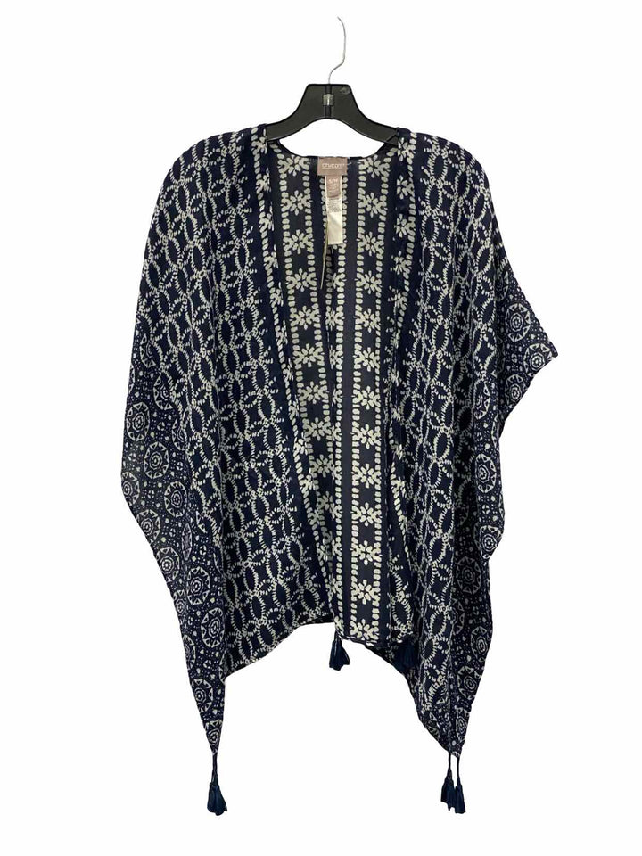 Chico's Size S/M Blue White Shawl Short Sleeve Shirts