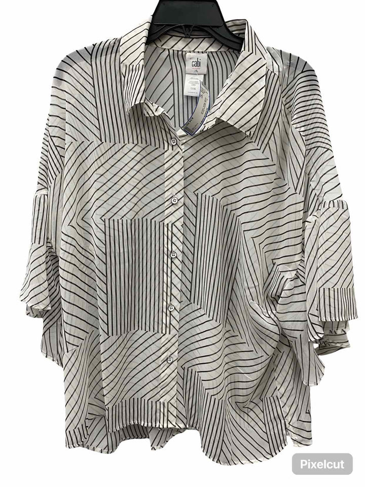 Cabi Size XL White Black Striped Long Sleeve Shirts