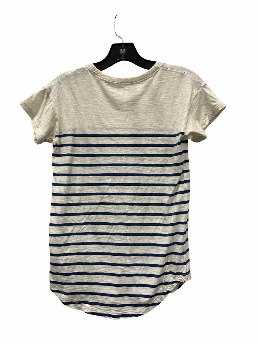 MadeWell Size XXS White Blue Stripe Short Sleeve Shirts