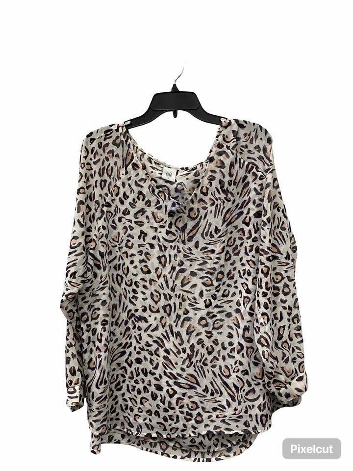 Cabi Size XL Beige Brown Cheetah Long Sleeve Shirts