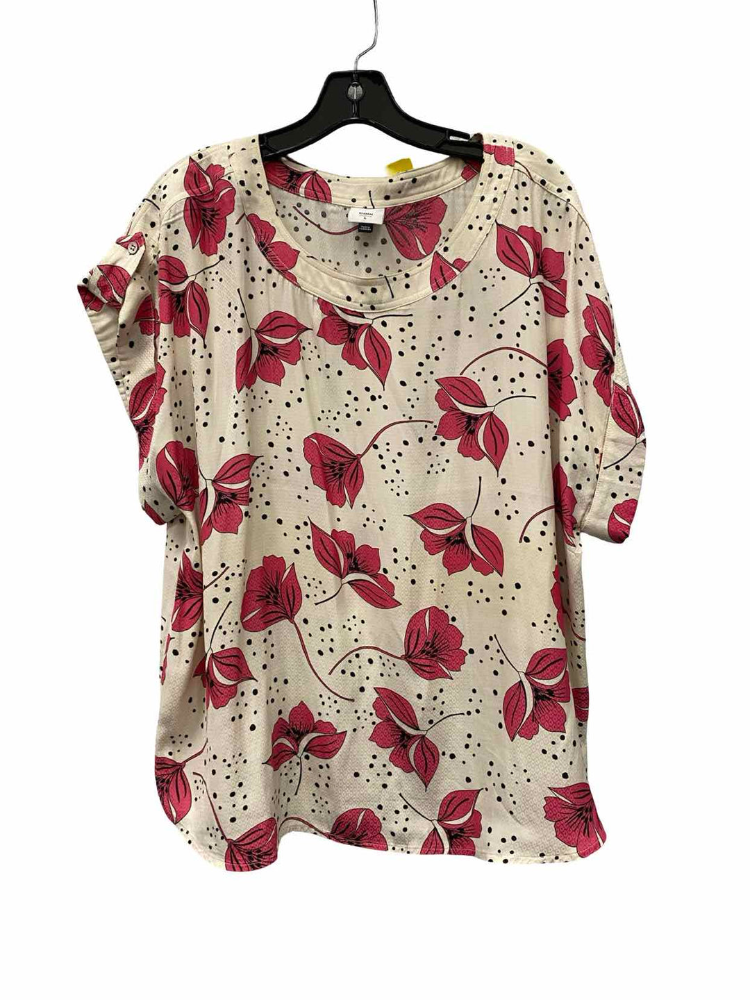 Cabi Size L Beige Pink Floral Short Sleeve Shirts