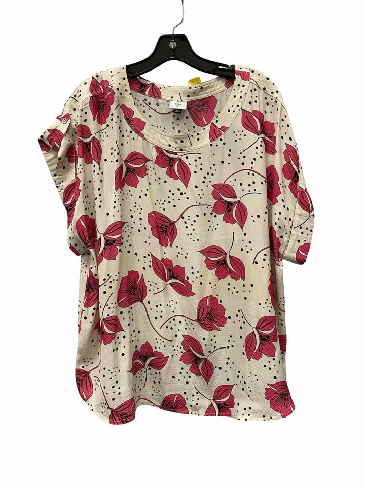 Cabi Size L Beige Pink Floral Short Sleeve Shirts