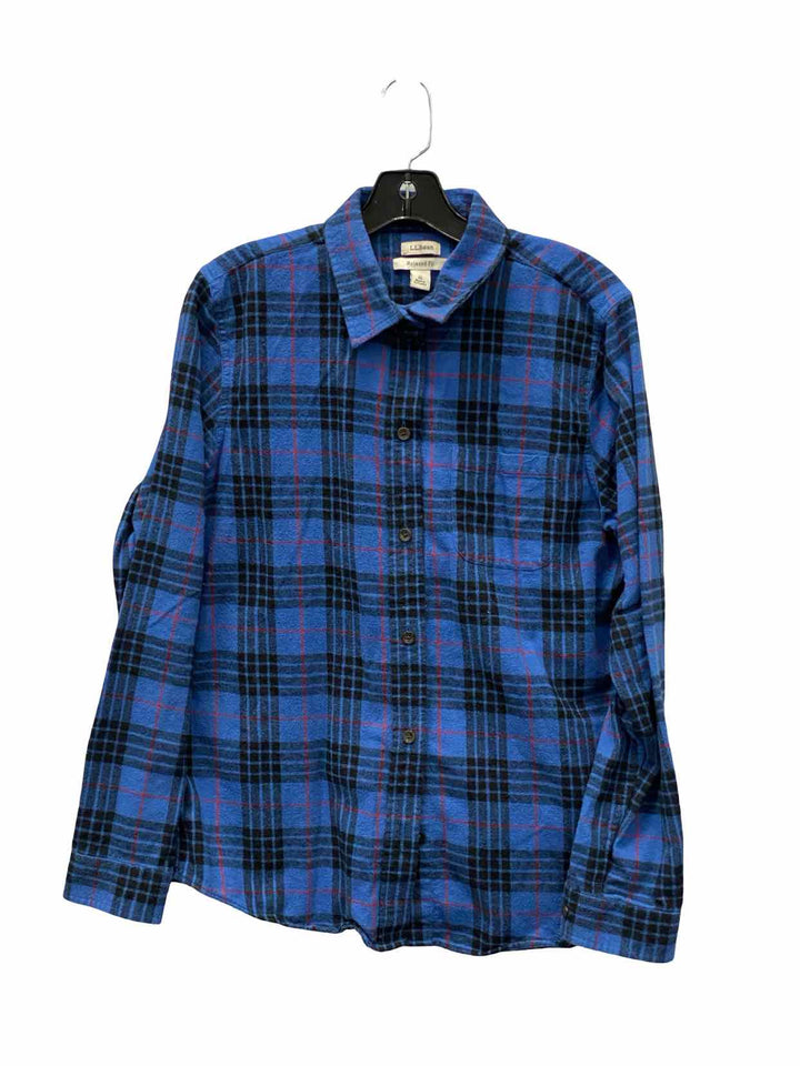LL Bean Size M Blue Plaid 100% cotton Long Sleeve Shirts