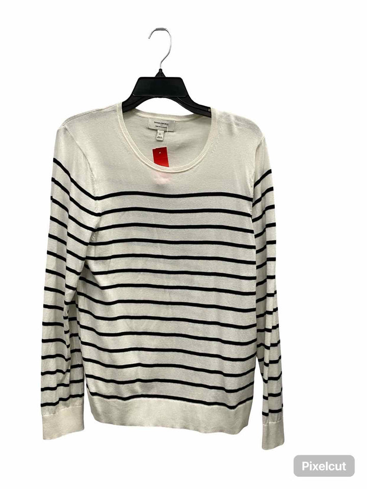 Banana Republic Size L White Black Striped 60% Cotton Sweater