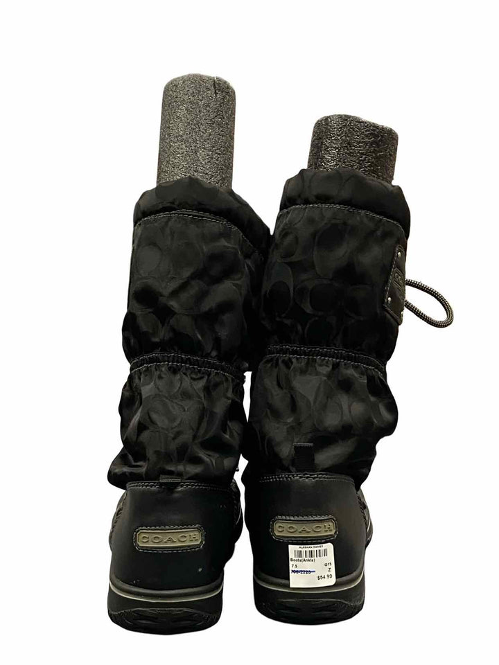 COACH Shoe Size 7.5 Black Leather Shaine Water Resistant Boots(Ankle)