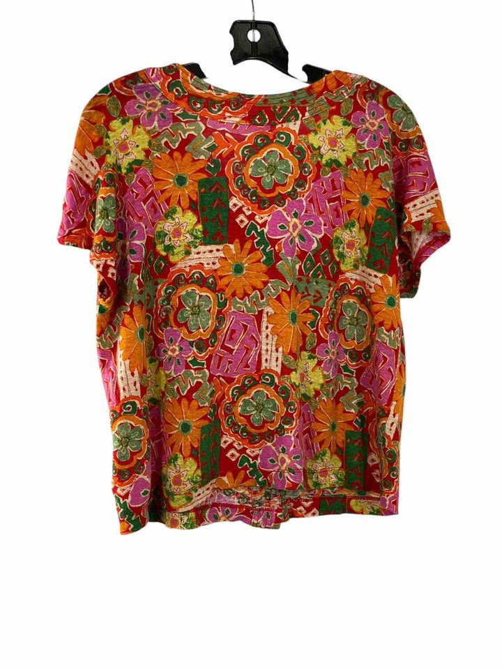 Nicole Miller Size L Orange Red Print Short Sleeve Shirts