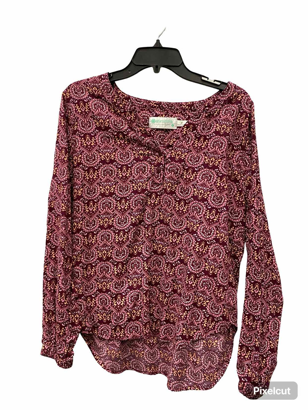 Aventura Size L Purple Pink & Yellow Print Long Sleeve Shirts